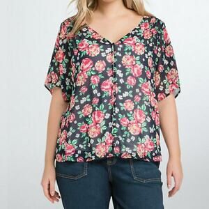 Torrid Dolman Button Front Floral Sheer Top Size 1X